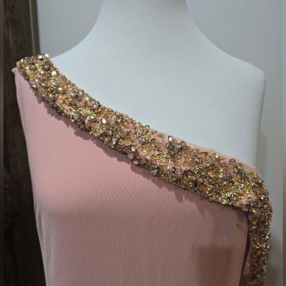 Mac Duggal 68163 Beaded Drop Shoulder Jersey Gown NWOT size 10 Rose Pink - Picture 6 of 7